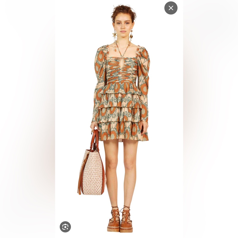 Ulla Johnson Naiya $595 EUC Rust and Cream Patterned Mini Dress